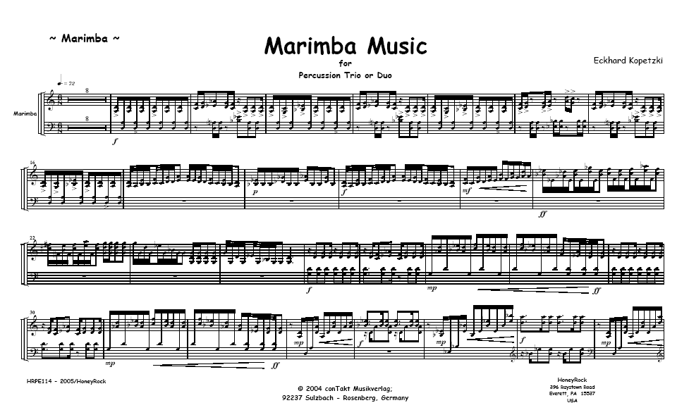 Marimba Music for Percussion Trio or Duo
