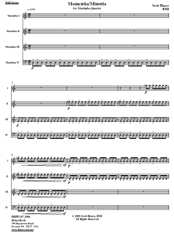 Momentia/Minutia for Marimba Quartet