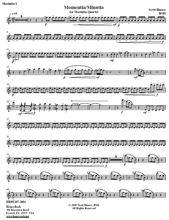 Momentia/Minutia for Marimba Quartet