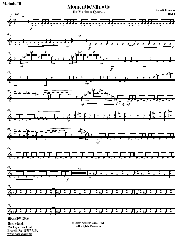 Momentia/Minutia for Marimba Quartet