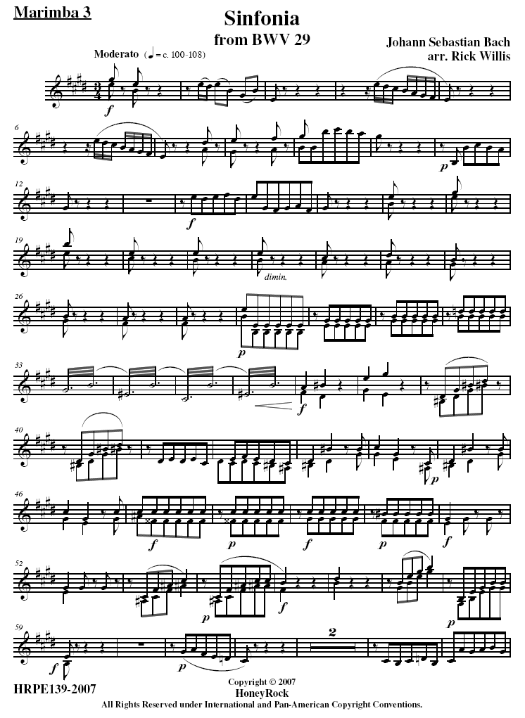 Sinfonia for Percussion Quintet adapted from Bach's - Cantata 29 "Wir danken dir, Gott, wir danken dir" (BWV 29)