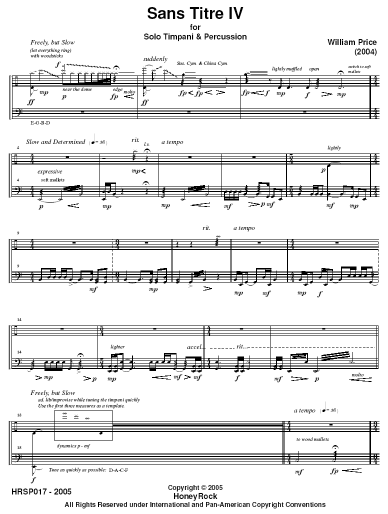 Sans Titre IV for Timpani and Percussion