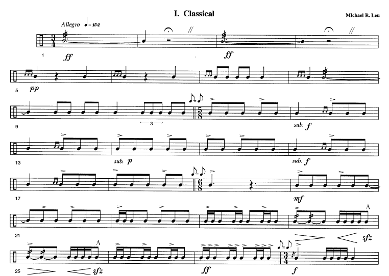 Three Styles Suite, for Solo Snare Drum