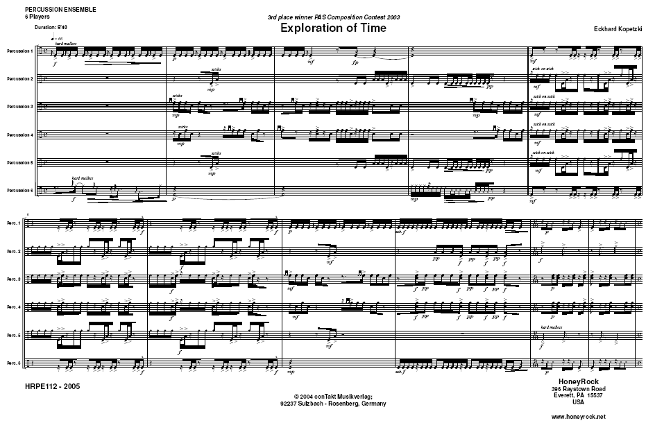 Exploration of Time for Percussion Ensemble - Six Players, Eckhard Kopetzki