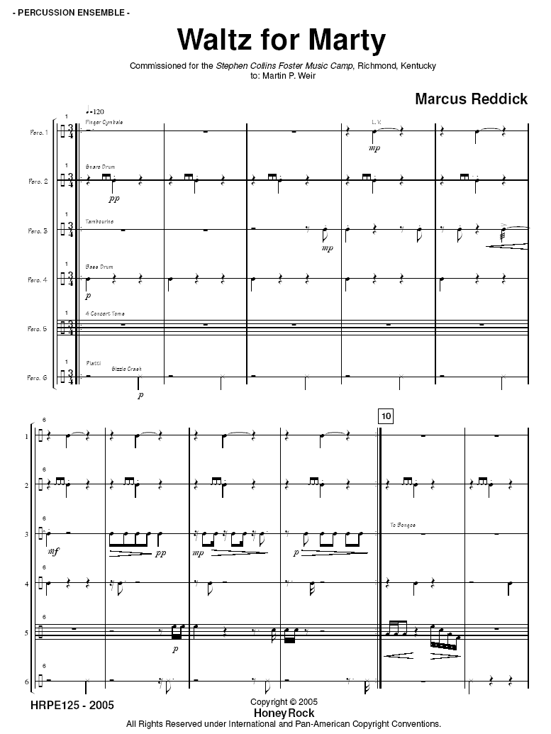 Waltz for Marty for Percussion Ensemble - Six Players