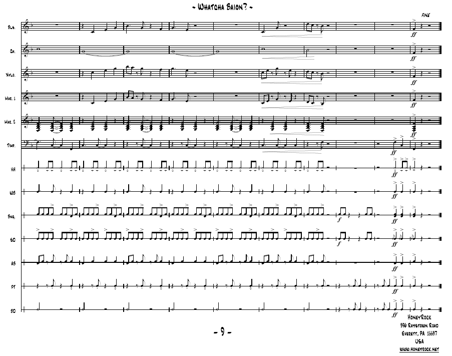 Whatcha Baion? for Percussion Ensemble, 9-13 or More Players