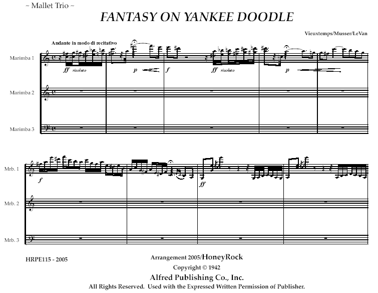 Fantasy on Yankee Doodle for Marimba Trio