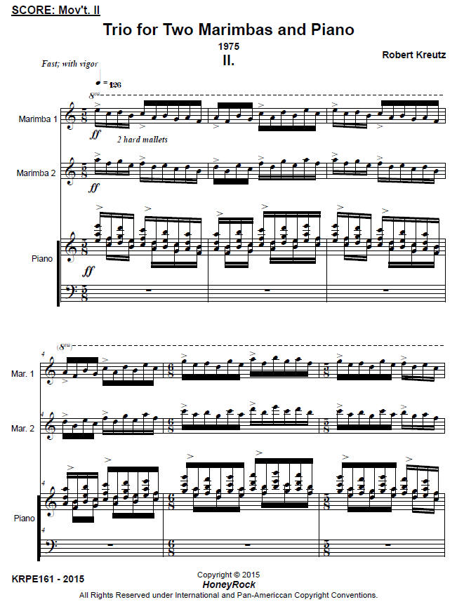 Trio for Two Marimbas and Piano, Robert E. Kreutz