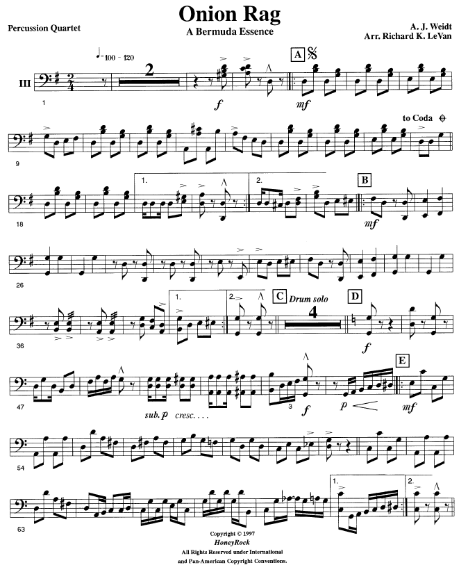 ONION RAG, A Bermuda Essence - Arr. for Percussion Quartet