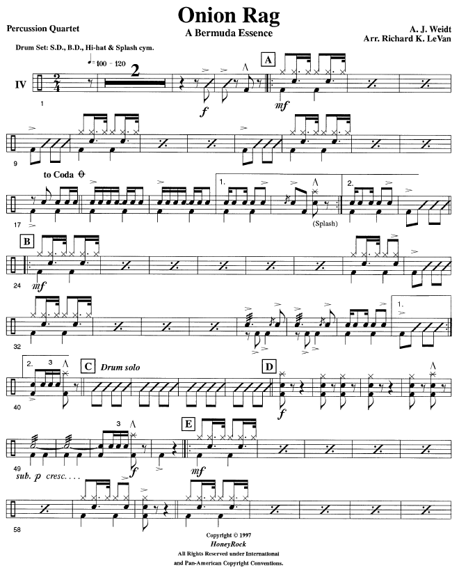 ONION RAG, A Bermuda Essence - Arr. for Percussion Quartet