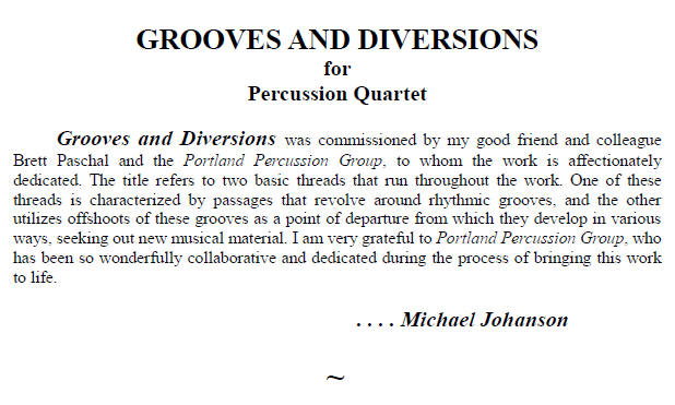 Grooves and Diversions for Percussion Quartet
