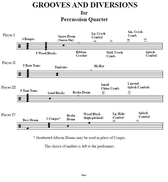 Grooves and Diversions for Percussion Quartet