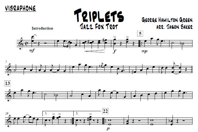 Triplets: Xylophone Solo with Percussion Ensemble, George Hamilton Green, Arr. Jason Baker