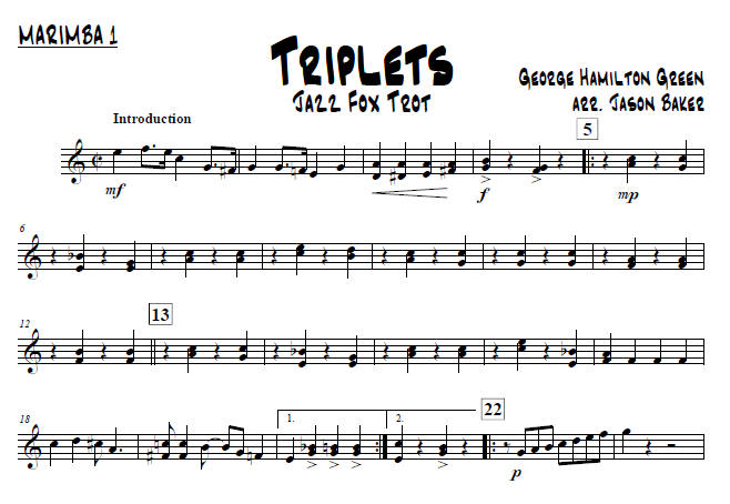 Triplets: Xylophone Solo with Percussion Ensemble, George Hamilton Green, Arr. Jason Baker