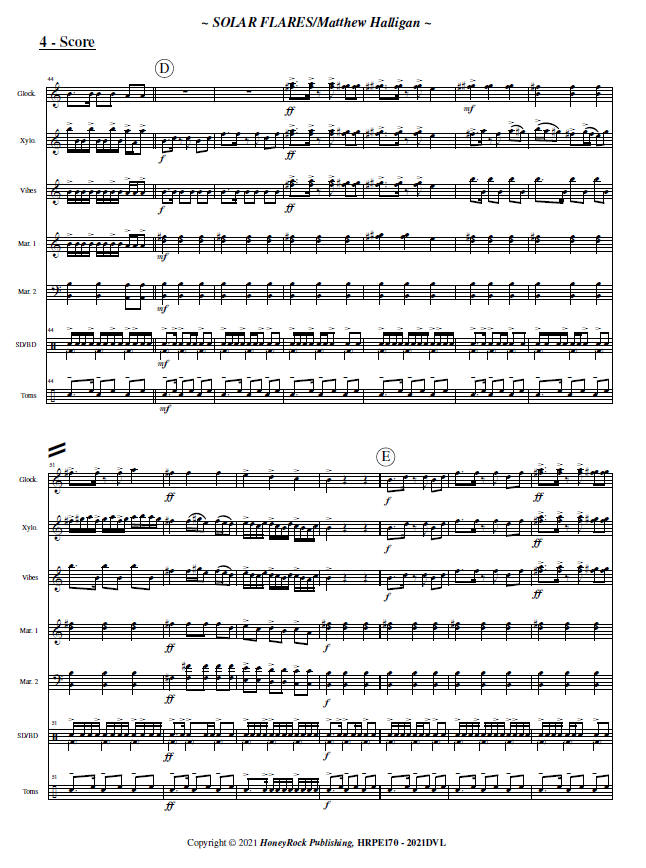 SOLAR FLARES for Percussion Ensemble - 8 Players