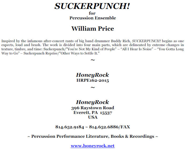 SUCKERPUNCH! for Percussion Ensemble, 7 Players - William Price