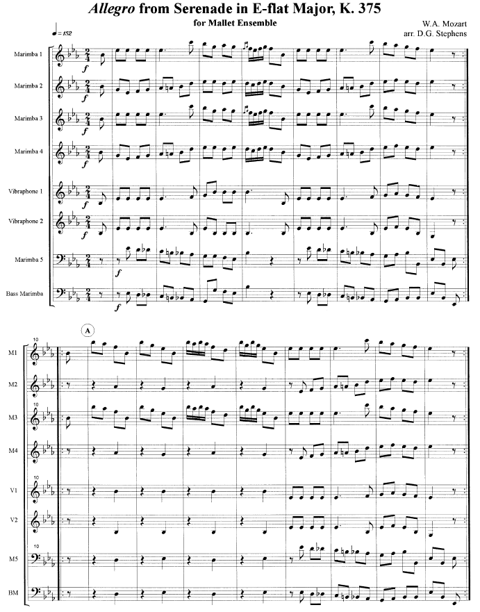 Allegro and Minuet-W. A. Mozart, transcribed for Percussion Ensemble