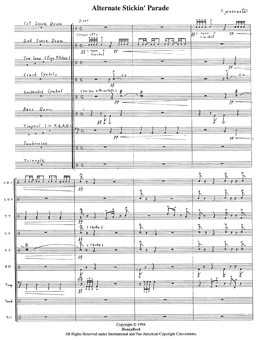 Alternate Stickin' Parade for Percussion Ensemble, 9 players