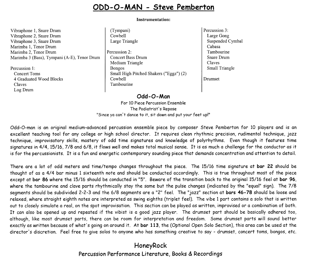 Odd-O-Man for Percussion Ensemble, 10 players