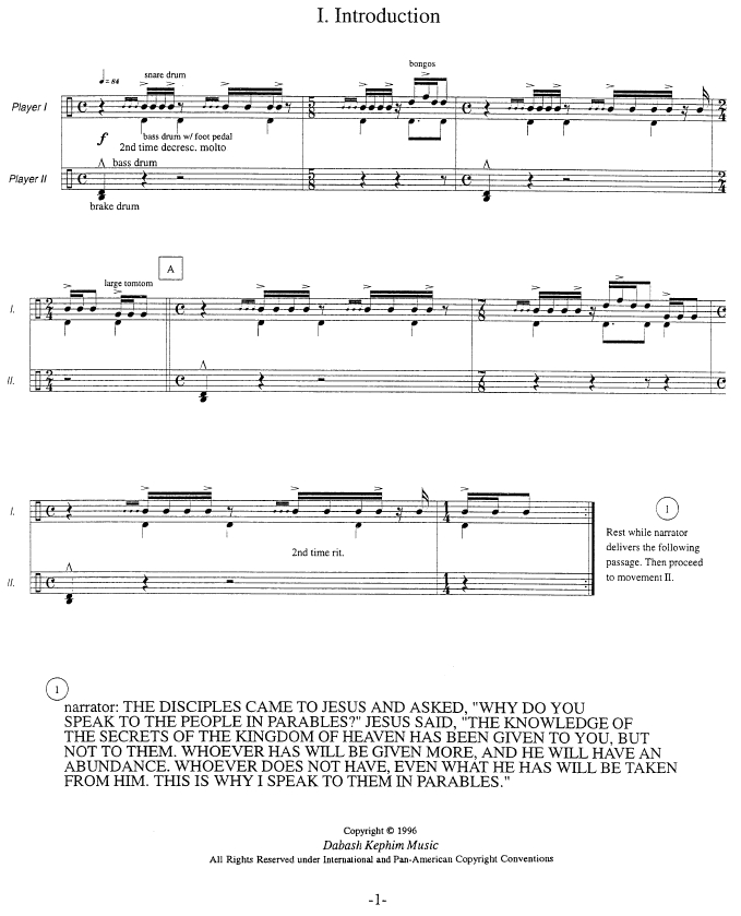 The Parables for Percussion Duo and Narrator