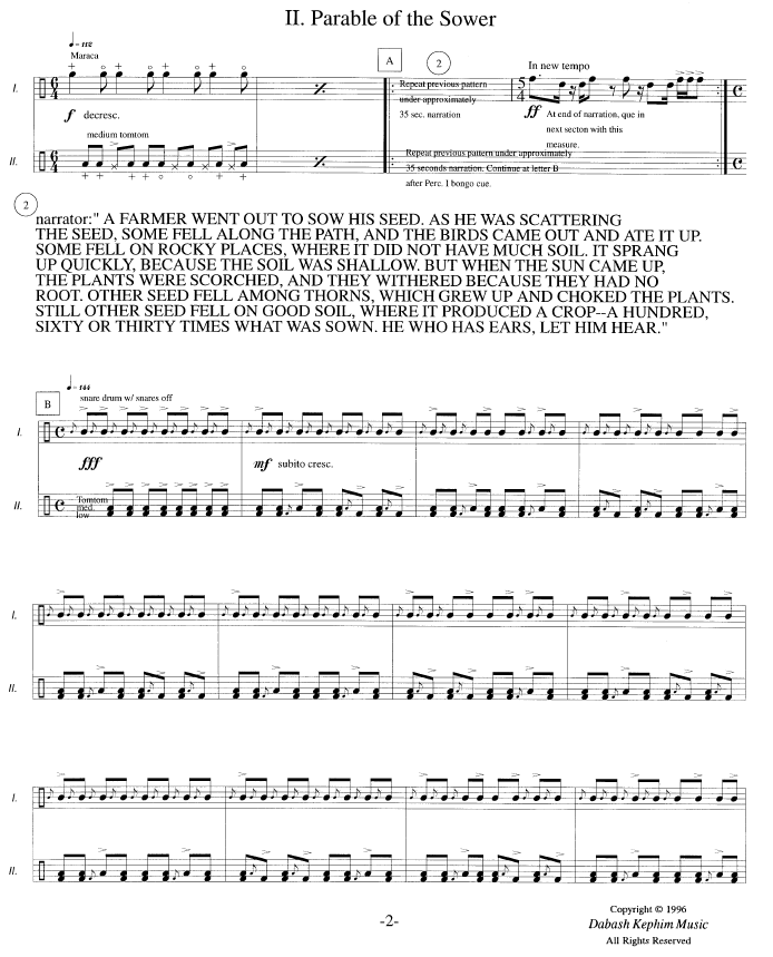 The Parables for Percussion Duo and Narrator