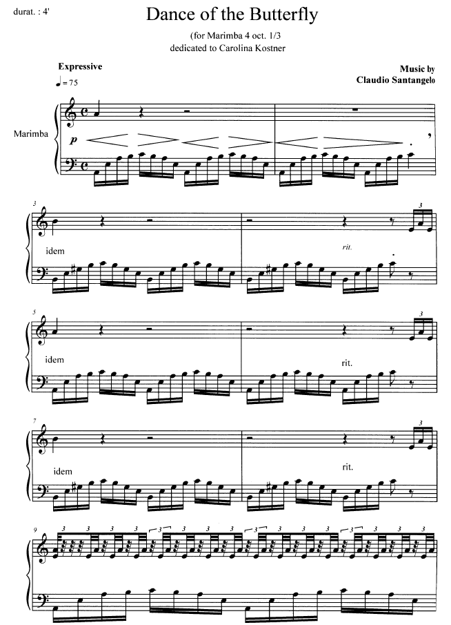 Dance of the Butterfly for Solo Marimba, Claudio Santangelo