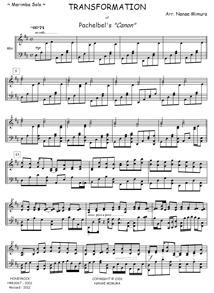 Transformation of Pachelbel's "Canon" for Solo Marimba