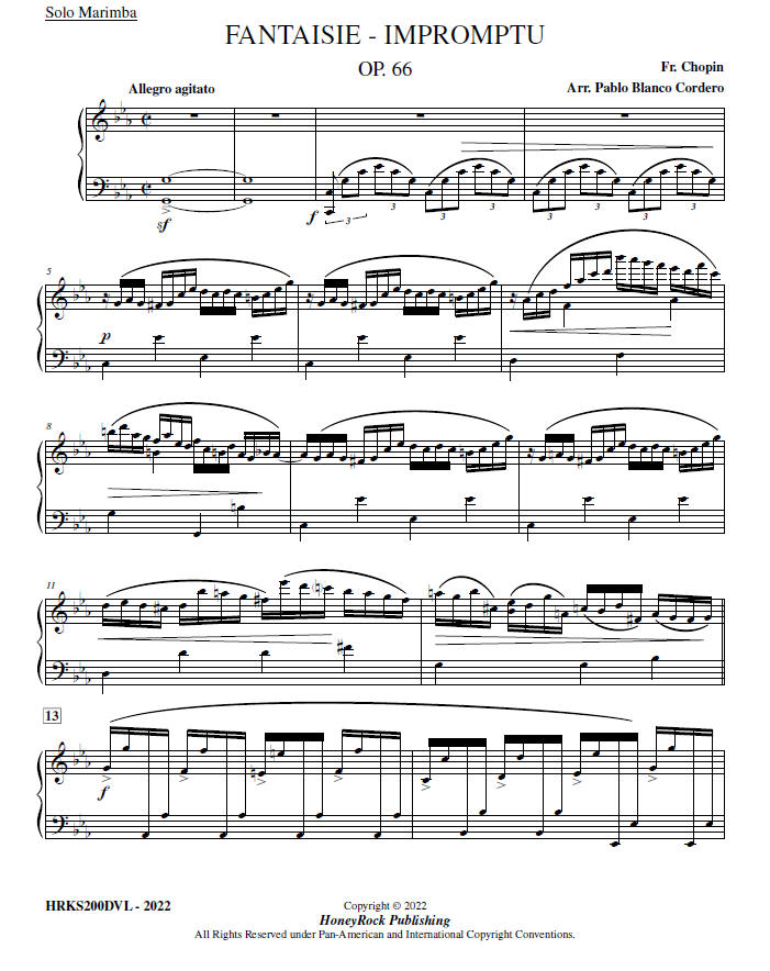 Fantaisie-Impromtu - Chopin, Arr. for Solo Marimba - Pablo Blanco Cordero | HoneyRock Publishing | Percussion Music