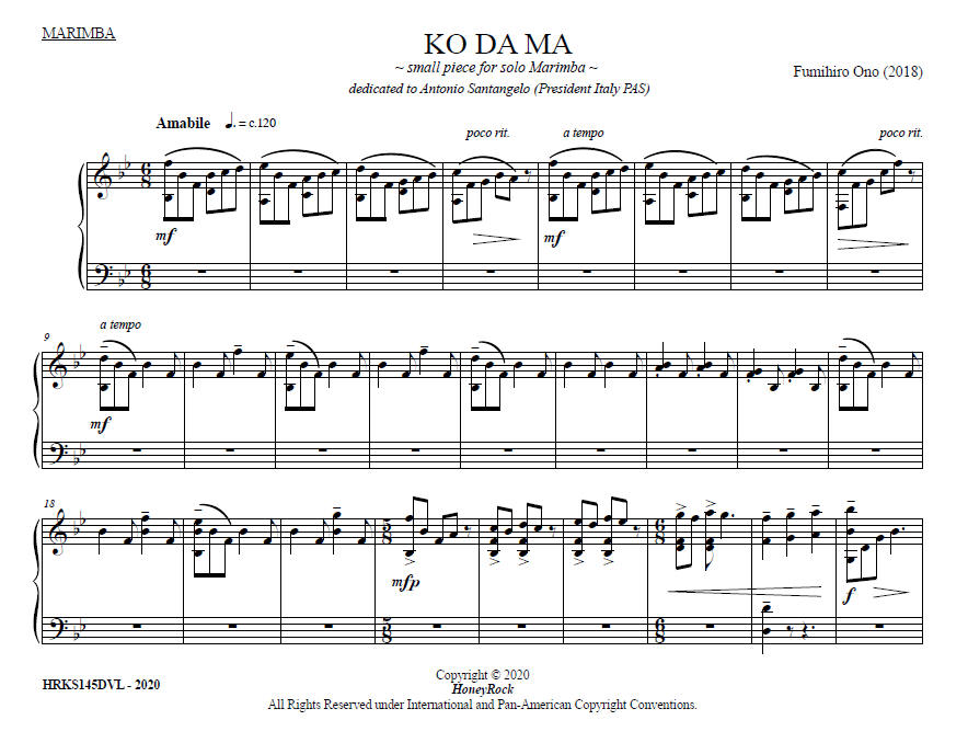 KO DA MA, a small piece for solo marimba, Fumihiro Ono