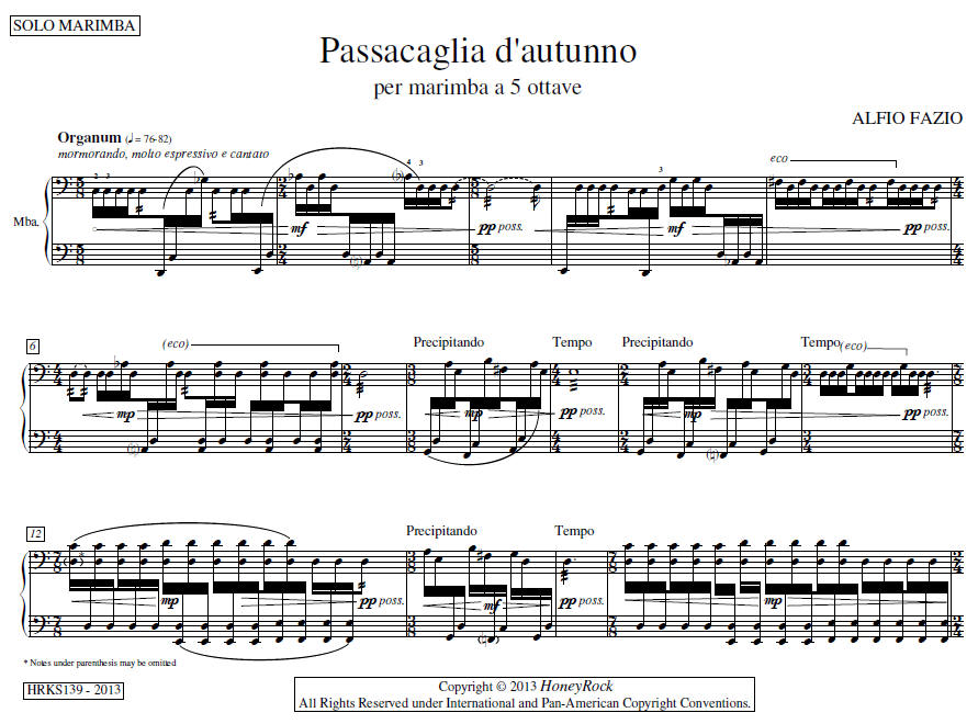 Passacaglia d"autunno for Solo Marimba