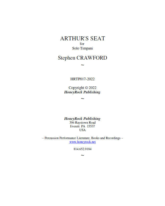 King Arthur's Seat - Solo Timpani | Stephen Crawford | HoneyRock Publishing | Percussion Music