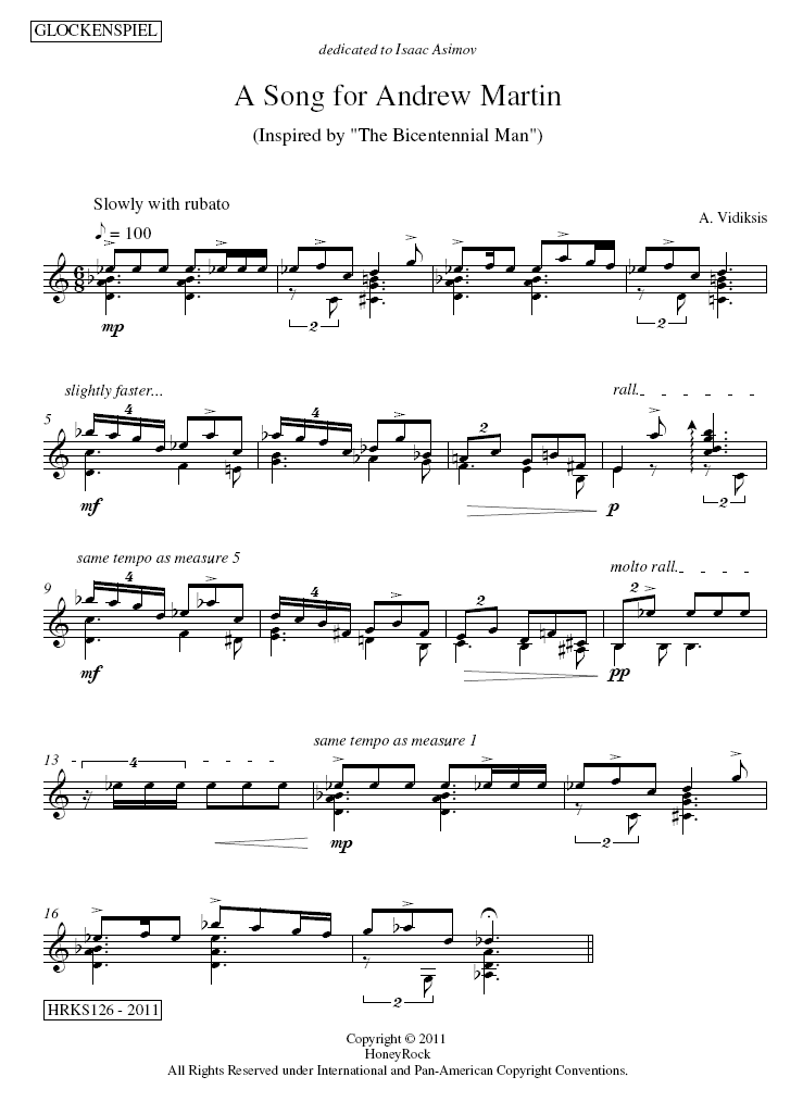 A Song for Andrew Martin, for Glockenspiel