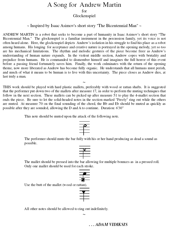 A Song for Andrew Martin, for Glockenspiel 